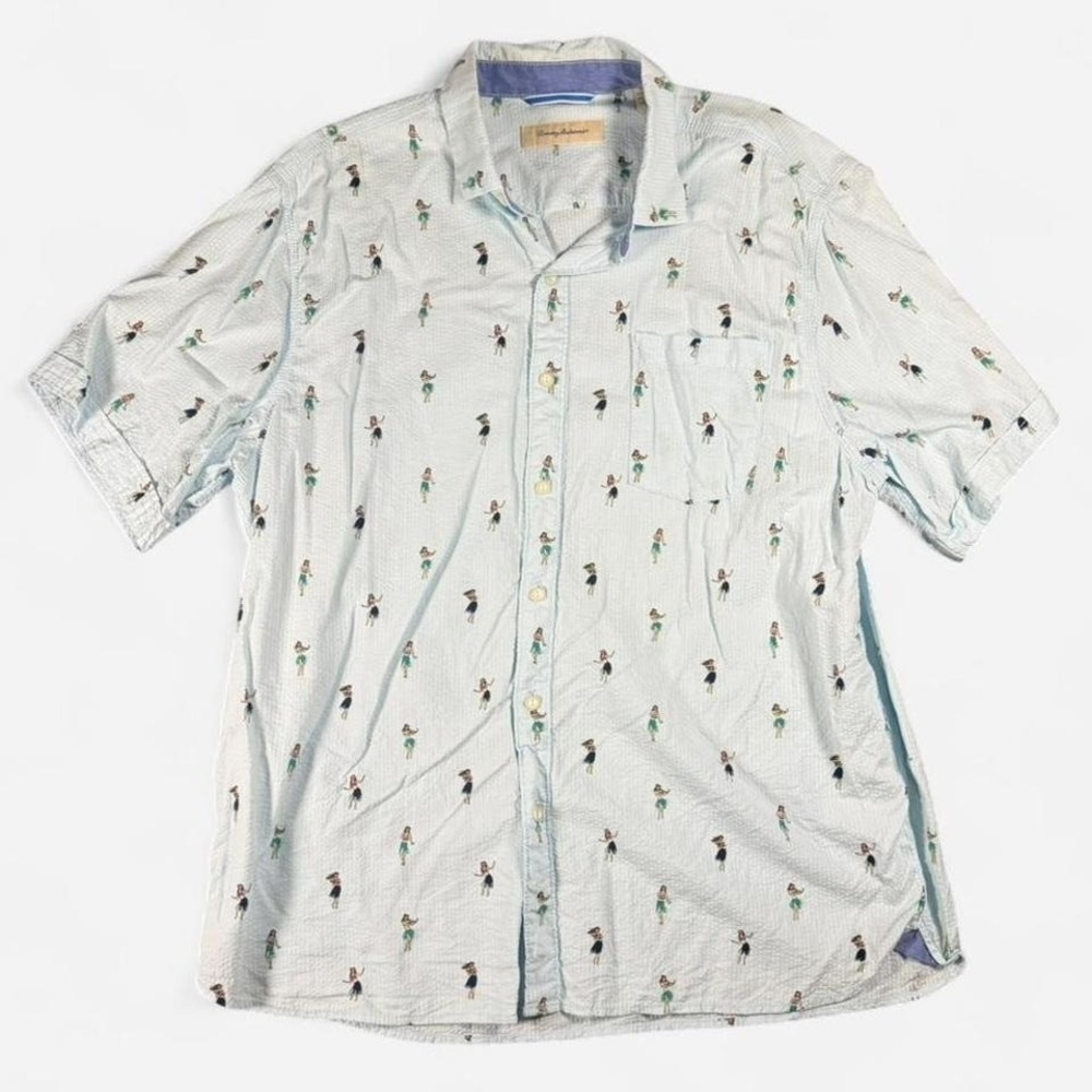 Tommy Bahama Hula Girl‎ Print Short Sleeve Hawaiian Shirt Button Up Size XL